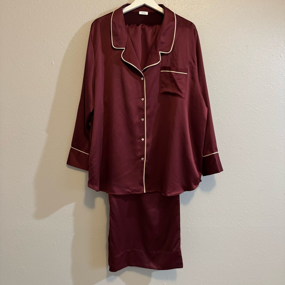 CUUP Recycled Satin‎ Pajama Set - Amaryllis Burgundy - Size XXL